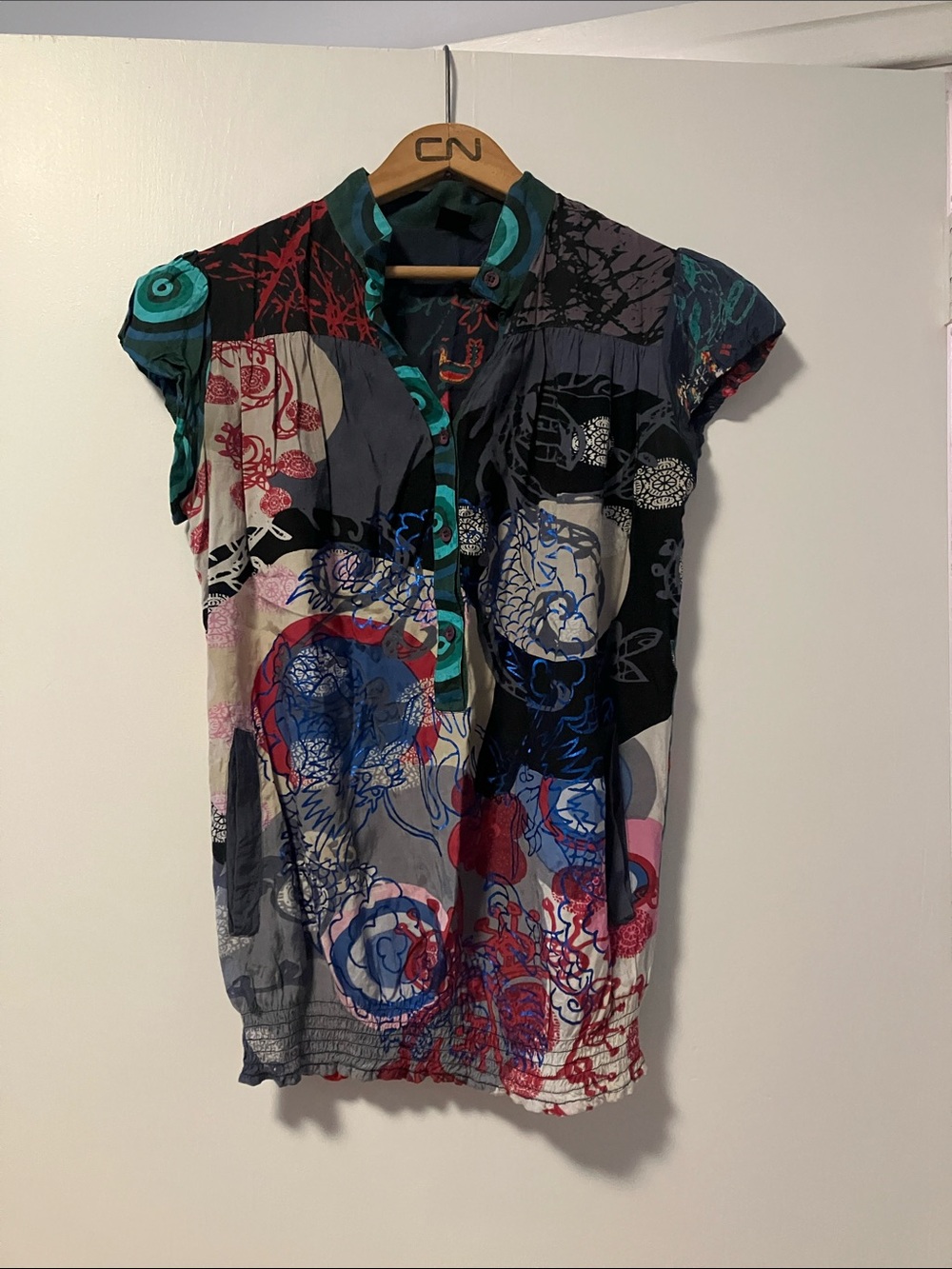 Desigual Multicolor Short Sleeve Printed Button-Up Top